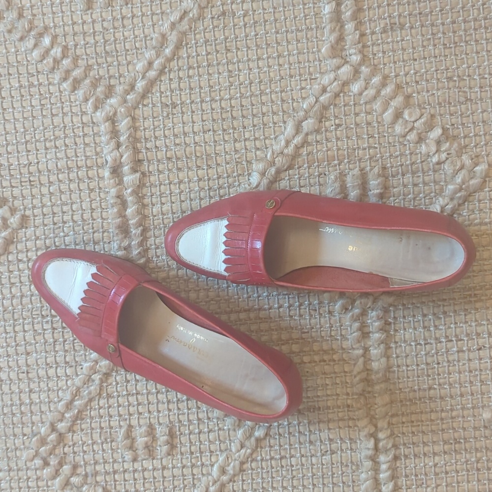 Vintage Salvatore Ferragamo Loafers - Red And White Size 6 Flats